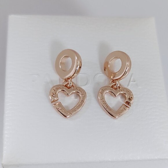 Pandora Linked Sister Hearts Split Dangle Charm with box Rose Gold Plated - Picture 5 of 6